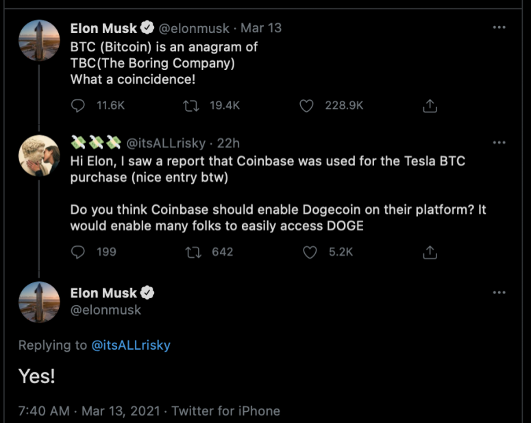 Tesla’s Elon Musk Wants Coinbase to Become DOGE-Friendly